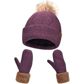 MAYLISACC Hat and Gloves for Women, Thermal Winter Knit Beanie Hats-and-Mittens 2 Pcs Set Ladies Thick Fleece Lined in Saudi Arabia