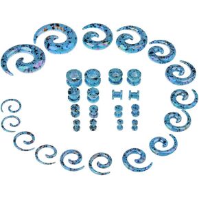 IPINK Gauges Kit Glitter Spiral Tapers and Plugs 14G-00G Stretching Kit - 32 Pieces