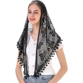 Wgior Triangle Flower Chapel Veils Catholic Latin Mass Head Covering Lace Scarf Mantilla Veils for Church in Saudi Arabia