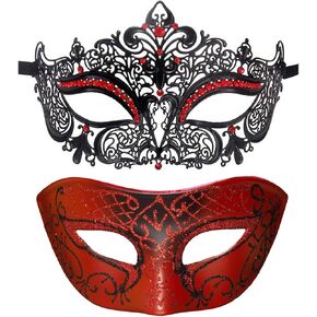Seglorwy Masquerade Mask for Couples, Women Men Venetian Mardi Gras Halloween Christmas Party Couple Masquerade Mask (Black+Black 6)