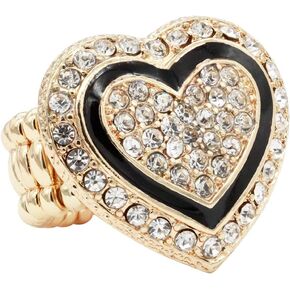 Lavencious Heart Shaped Rhinestones Stretch Rings for Women Size for 7-9
