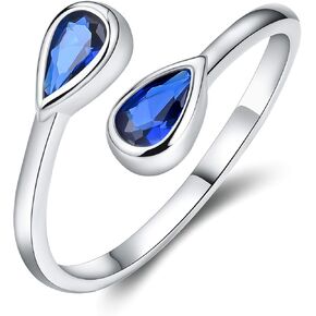 Esberry 14K طلاء الذهب 925 الفضة الاسترليني حلقات جوهرة الكمثرى شكل مكعب زركونيا خواتم مزدوجة الأحجار الكريمة حلقات قابلة للتعديل هدايا عيد ميلاد للنساء الفتيات أمي الأم زوجة صديقة