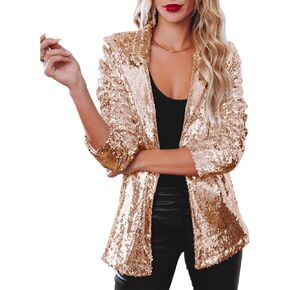 Women's Sparkle Sequin Bomber Jacket Coat Long Sleeve Back Split Party Rave Street Outerwear Champagne S in Kuwait