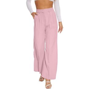 FUNYYZO Women's Wide Leg Pants High Elastic Waisted in The Back Business Work Trousers Long Straight Suit Pants
