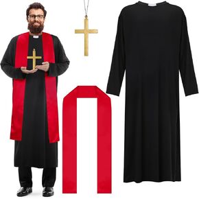 Zhanmai Men's Priest Costume Adult Priest Costume with Father Robe Stole Plastic Monk Cross for Cosplay Stage Halloween in Kuwait