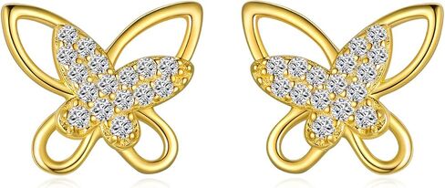 PYTALI Butterfly Earrings for Women 925 Sterling Silver Gold Plated Hypoallergenic Earrings Dainty Cubic Zirconia Butterfly Stud Earrings for Women Girls in Saudi Arabia