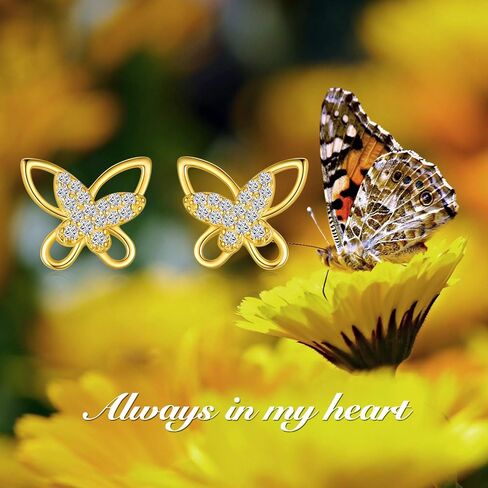 PYTALI Butterfly Earrings for Women 925 Sterling Silver Gold Plated Hypoallergenic Earrings Dainty Cubic Zirconia Butterfly Stud Earrings for Women Girls in Saudi Arabia