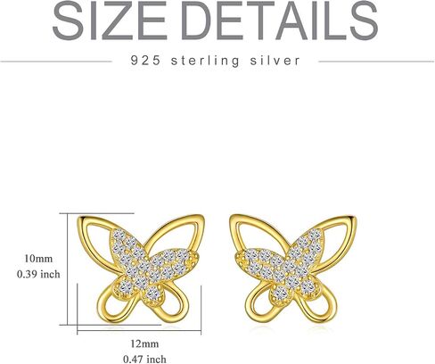 PYTALI Butterfly Earrings for Women 925 Sterling Silver Gold Plated Hypoallergenic Earrings Dainty Cubic Zirconia Butterfly Stud Earrings for Women Girls in Saudi Arabia