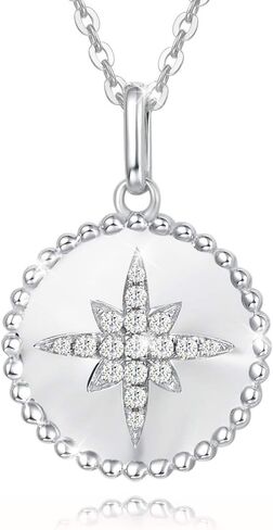 AGVANA 14K Solid White Gold Diamond Tiny North Star Coin Dainty Pendant Necklace for Women Fine Jewelry fo Her Anniversary Birthday Gifts for Women Girls Mom Wife Girlfriend Her, 16+2 Inch in Saudi Arabia