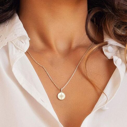 AGVANA 14K Solid White Gold Diamond Tiny North Star Coin Dainty Pendant Necklace for Women Fine Jewelry fo Her Anniversary Birthday Gifts for Women Girls Mom Wife Girlfriend Her, 16+2 Inch in Saudi Arabia
