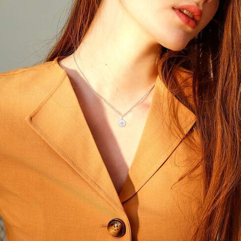 AGVANA 14K Solid White Gold Diamond Tiny North Star Coin Dainty Pendant Necklace for Women Fine Jewelry fo Her Anniversary Birthday Gifts for Women Girls Mom Wife Girlfriend Her, 16+2 Inch in Saudi Arabia