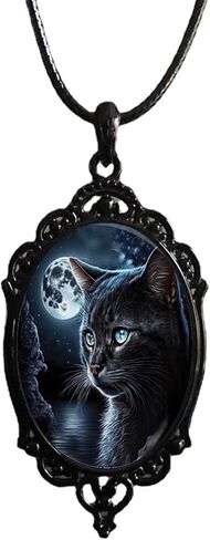 قلادة BaBakiak Cat Moon Cameo، قلادة معلقة من زجاج Cat Lake in Kuwait