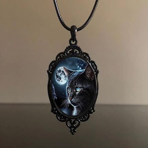 قلادة BaBakiak Cat Moon Cameo، قلادة معلقة من زجاج Cat Lake in Kuwait