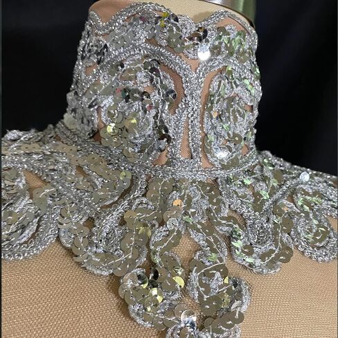 Yoyomomozi Sparkly Silver Fringe Mesh Transparent Sequin Dress Women Birthday Celebrate Bar Latin Dancer Dress Drag Queen Costumes Stage in Kuwait