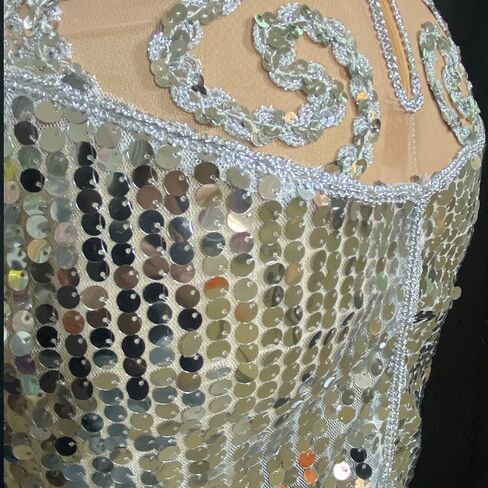 Yoyomomozi Sparkly Silver Fringe Mesh Transparent Sequin Dress Women Birthday Celebrate Bar Latin Dancer Dress Drag Queen Costumes Stage in Kuwait