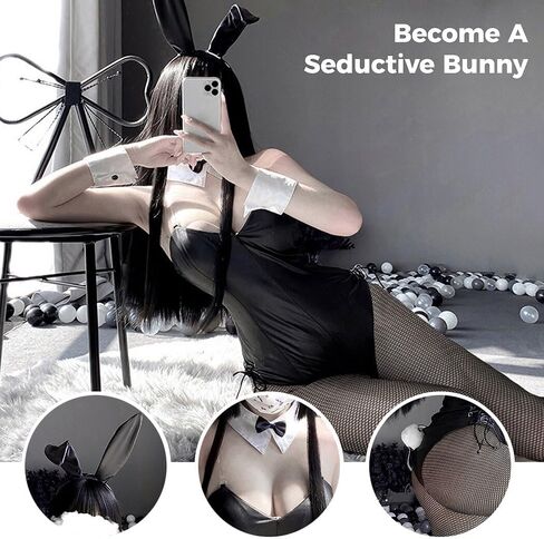 مجموعة أزياء COYLINK النسائية الأرنب فتاة Senpai التأثيرية، مجموعة جوارب طويلة شبكية من قطعة واحدة لفتاة الأرنب المتحركة (مقاس L) in Kuwait