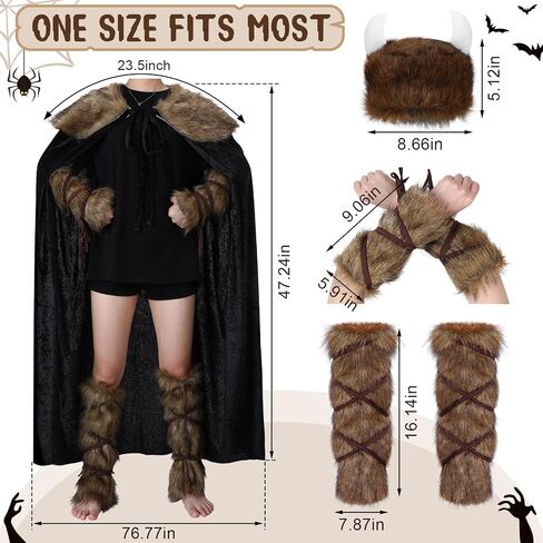 Jeyiour Women Viking Costumes Halloween Viking Warrior Costume Viking Costume with Faux Fur Collar Cape Hat Set for Women Halloween Cosplay Outfits in Saudi Arabia