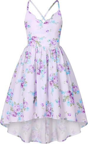 binboll Girls Dress Casual Clothes Above Knee Floral Printed Dresses Backless Summer Dresses in Kuwait