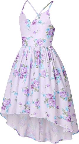binboll Girls Dress Casual Clothes Above Knee Floral Printed Dresses Backless Summer Dresses in Kuwait