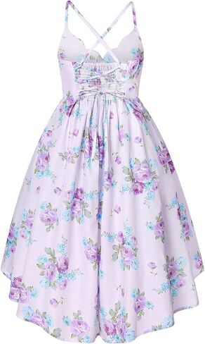binboll Girls Dress Casual Clothes Above Knee Floral Printed Dresses Backless Summer Dresses in Kuwait
