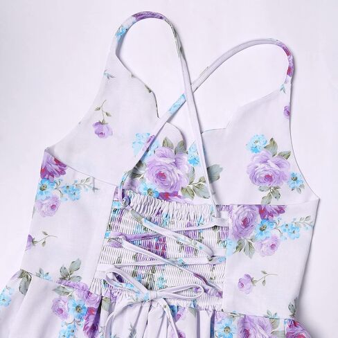 binboll Girls Dress Casual Clothes Above Knee Floral Printed Dresses Backless Summer Dresses in Kuwait
