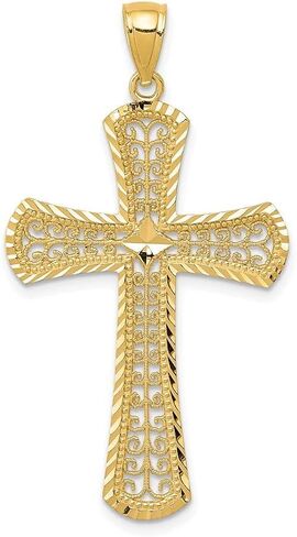 Diamond2Deal 14k Yellow Gold Diamond-cut Filigree Cross Pendant Fine Jewelry for Women in Saudi Arabia
