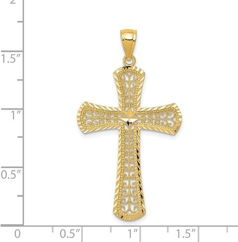 Diamond2Deal 14k Yellow Gold Diamond-cut Filigree Cross Pendant Fine Jewelry for Women in Saudi Arabia