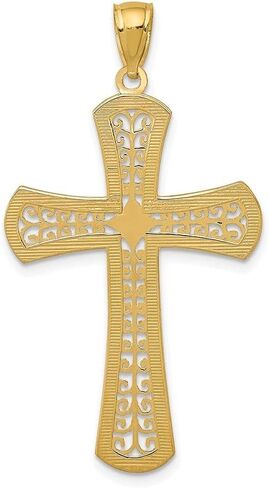 Diamond2Deal 14k Yellow Gold Diamond-cut Filigree Cross Pendant Fine Jewelry for Women in Saudi Arabia