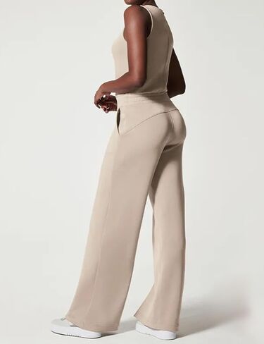 جمبسوت كيسونيك للنساء كاجوال بأزرار خلفية بدون أكمام وبنطلون بأرجل واسعة مع جيوب (بيج-S) in Kuwait