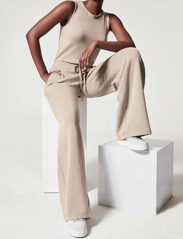 جمبسوت كيسونيك للنساء كاجوال بأزرار خلفية بدون أكمام وبنطلون بأرجل واسعة مع جيوب (بيج-S) in Kuwait