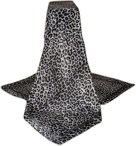 Large Square Black White Silver Grey Snow Leopard Cheetah Animal Print Polyester Silk Scarf Women's Scarves Hijab Shawl Pashmina Headband Bandana 36" x 36" inches (3' Feet!) Square in Saudi Arabia