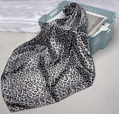 Large Square Black White Silver Grey Snow Leopard Cheetah Animal Print Polyester Silk Scarf Women's Scarves Hijab Shawl Pashmina Headband Bandana 36" x 36" inches (3' Feet!) Square in Saudi Arabia