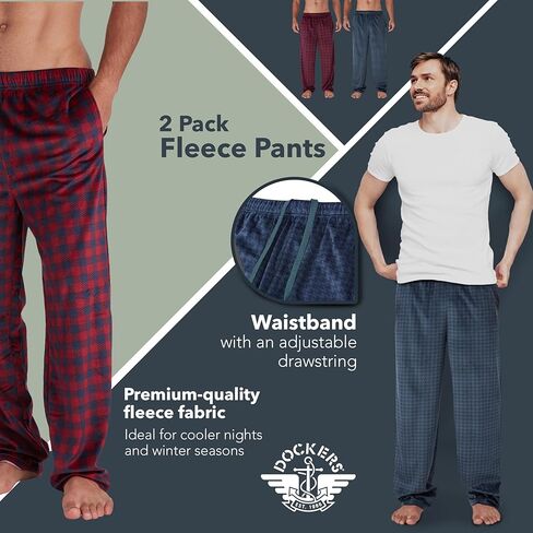 Dockers Fleece Pajama Pants for Men, 2 Pack Lounge Sleepwear PJs with Pockets in Kuwait