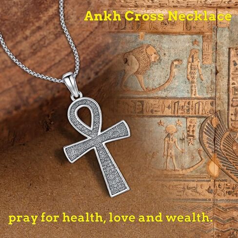 AUDINCEED عنخ الصليب قلادة 925 الفضة الاسترليني عنخ قلادة الصليب قلادة تميمة قلادة المجوهرات المصرية القديمة المجوهرات الأفريقية هدية للرجال النساء in Kuwait