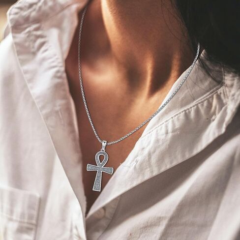 AUDINCEED عنخ الصليب قلادة 925 الفضة الاسترليني عنخ قلادة الصليب قلادة تميمة قلادة المجوهرات المصرية القديمة المجوهرات الأفريقية هدية للرجال النساء in Kuwait
