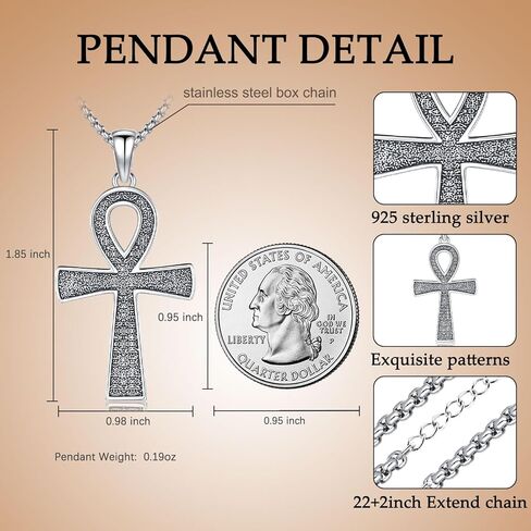 AUDINCEED عنخ الصليب قلادة 925 الفضة الاسترليني عنخ قلادة الصليب قلادة تميمة قلادة المجوهرات المصرية القديمة المجوهرات الأفريقية هدية للرجال النساء in Kuwait