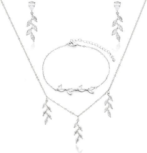 3UMeter Jewelry Sets for Women Necklace Earrings Bracelet Set White Gold Plated Jewelry Set with White AAA Cubic Zirconia for Women Wedding Jewelry for Bride Bridesmaid in Saudi Arabia
