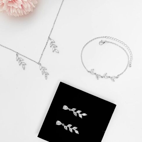 3UMeter Jewelry Sets for Women Necklace Earrings Bracelet Set White Gold Plated Jewelry Set with White AAA Cubic Zirconia for Women Wedding Jewelry for Bride Bridesmaid in Saudi Arabia