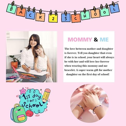 PPJew Back to School Bracelets Mommy Mama and Me Bracelets Mother Daughter First Day of School Gifts for Daughter Girls in Kuwait