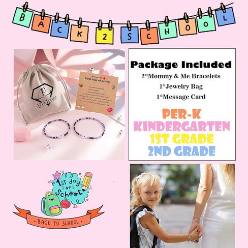 PPJew Back to School Bracelets Mommy Mama and Me Bracelets Mother Daughter First Day of School Gifts for Daughter Girls in Kuwait