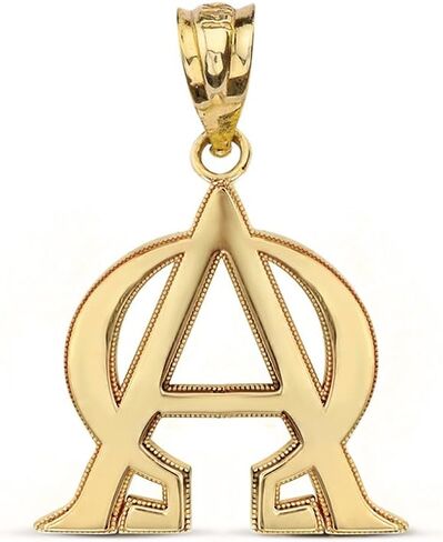 Solid 14k Yellow Gold Alpha and Omega Christian Symbols Charm Pendant in Saudi Arabia