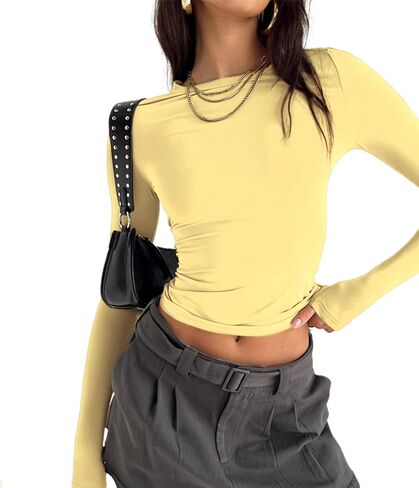 Women Basic Long Sleeve Tops Crewneck Tight Tee Shirts Slim Fit Going Out Tops Teen Girl Aesthetic Clothes Streetwear in Kuwait