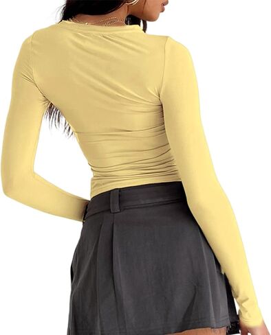 Women Basic Long Sleeve Tops Crewneck Tight Tee Shirts Slim Fit Going Out Tops Teen Girl Aesthetic Clothes Streetwear in Kuwait