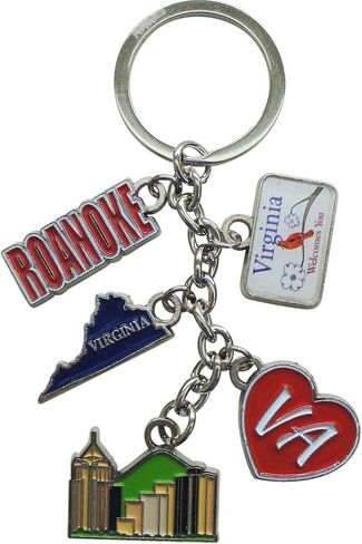 Roanoke Virginia 5-Dangle Souvenir Keychain Includes Virginia State Emblem, Roanoke Tag, Virginia License Plate, Virginia Heart, City Skyline in Saudi Arabia