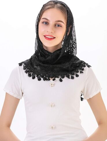 Wgior مثلث زهرة مصلى الحجاب الكاثوليكية اللاتينية غطاء الرأس وشاح دانتيل حجاب مانتيلا للكنيسة in Kuwait