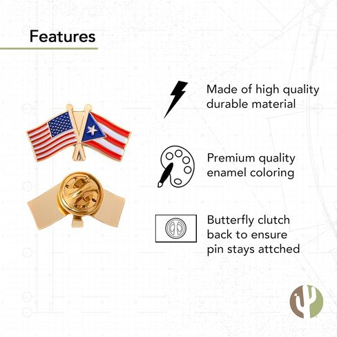 Puerto Rico State Lapel Pin Enamel with United States USA Souvenir Hat Men Women Patriotic (Double Flag Pin) in Saudi Arabia