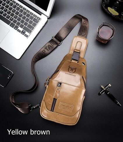 BULLCAPTAIN Genuine Leather Men Sling Backpack Multi Pocket Crossbody Chest Bags Travel Hiking Daypack in Saudi Arabia