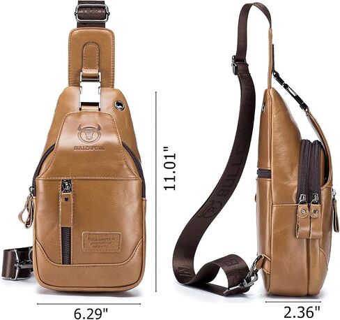 BULLCAPTAIN Genuine Leather Men Sling Backpack Multi Pocket Crossbody Chest Bags Travel Hiking Daypack in Saudi Arabia