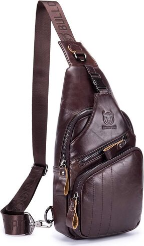 BULLCAPTAIN Leather Men Sling Bag Casual Crossbody Chest Bags Travel Daypack in Saudi Arabia