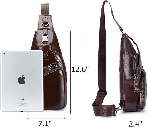 BULLCAPTAIN Leather Men Sling Bag Casual Crossbody Chest Bags Travel Daypack in Saudi Arabia